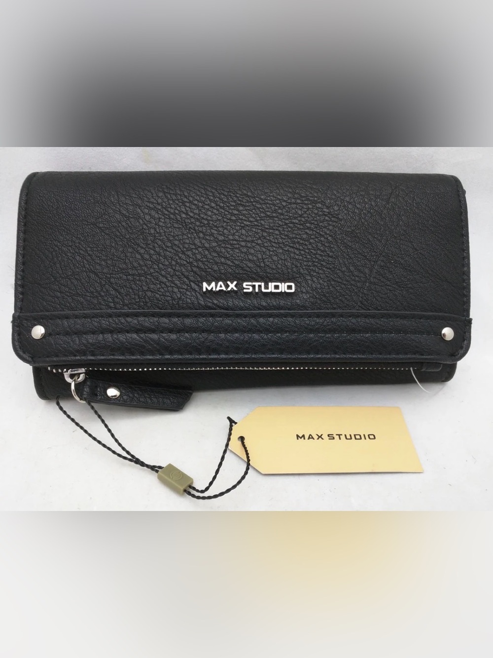 MAX STUDIO WOMENS ZIP FLAP WALLET $45 MSP BLACK SNAP CLUTCH nwt